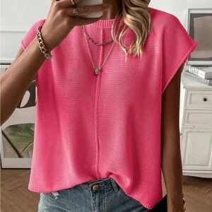 SHEIN Vibrant Pink Short Sleeve Top